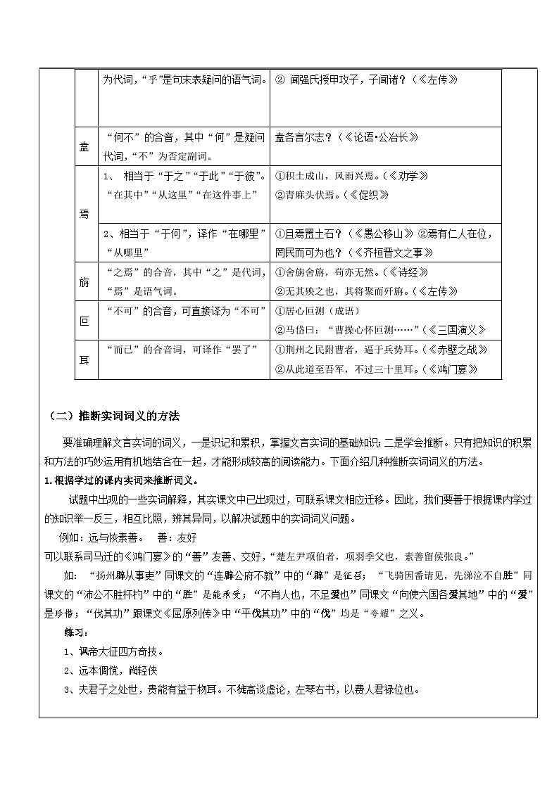 高一语文暑假讲义-初高衔接12：文言文基础——实词含义推断技巧（教师版+学生版）03