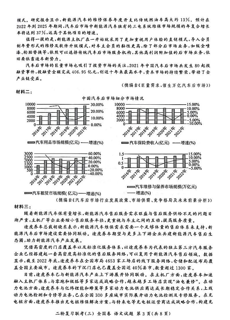 （全国卷）2023届高三二轮复习联考（三）语文第3页