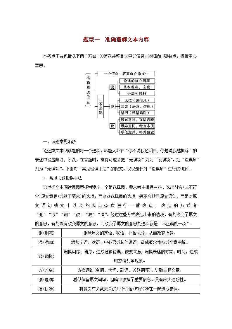 统考版2023届高考语文全程一轮复习第三部分论述类文本阅读专题六论述类文本阅读学案二题型分类研究集中突破考点题型一准确理解文本内容第1页