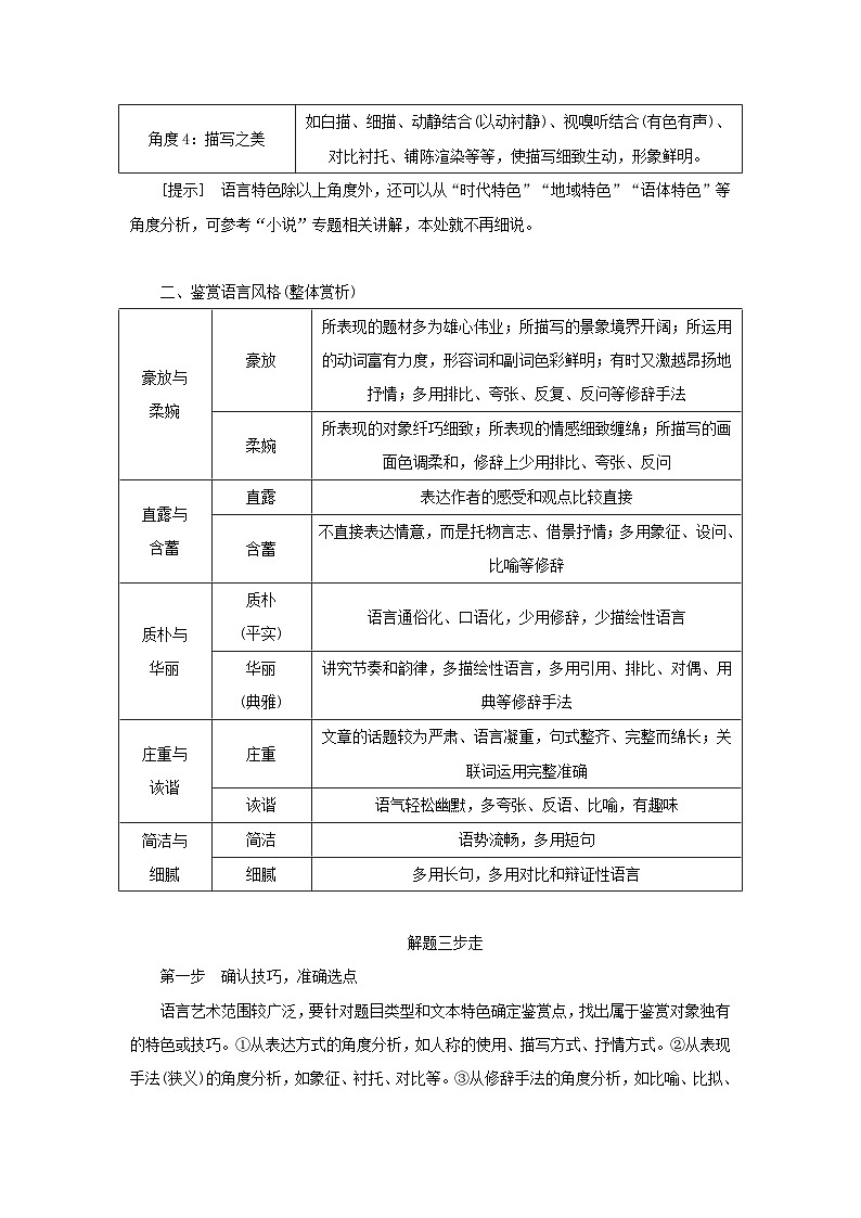 统考版2023届高考语文全程一轮复习第五部分文学类文本阅读专题九散文阅读学案二题型透析__从命题视角分类突破考点考点四语言特色表达技巧鉴赏第2页