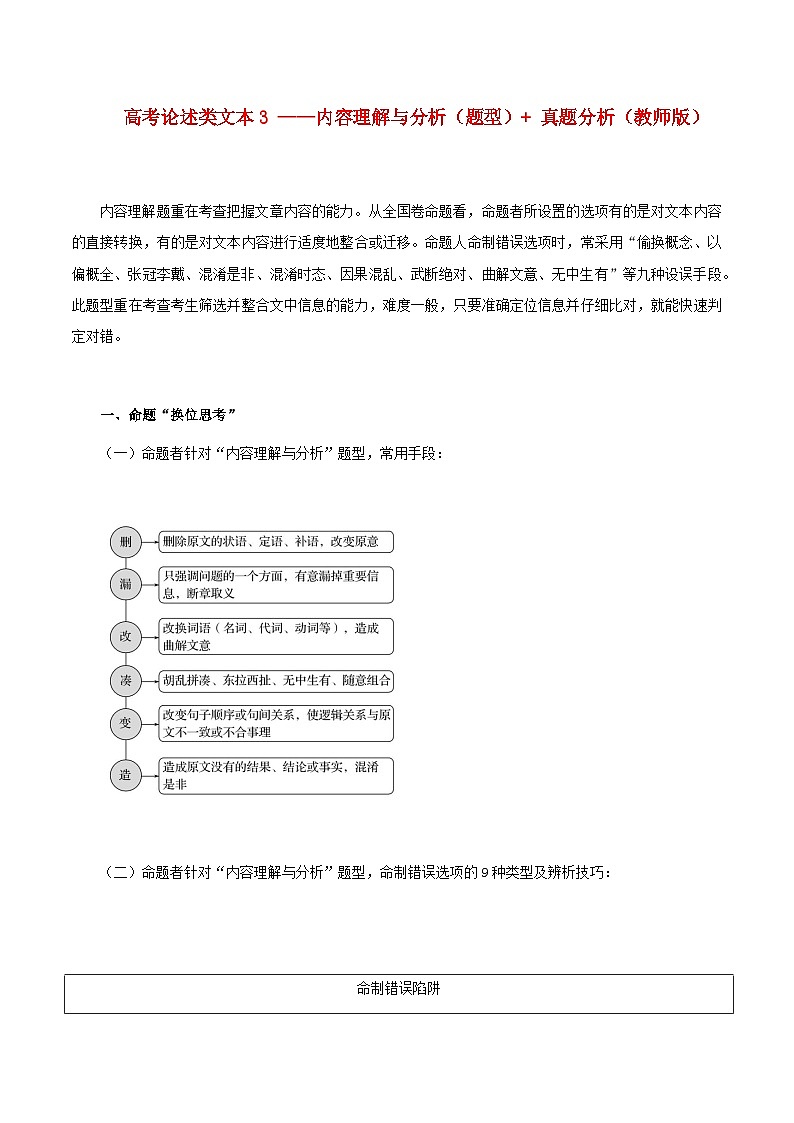 2023届高考语文二轮复习论述类文本阅读3__内容理解与分析题型+例题分析教案01