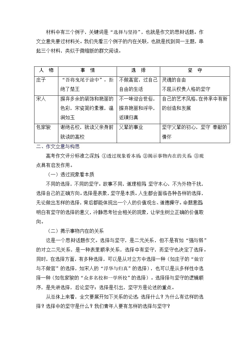 思辨类作文写作指导07：“选择”与“坚守”“审题指导及优秀范文-高考语文思辨类作文写作全面指导02