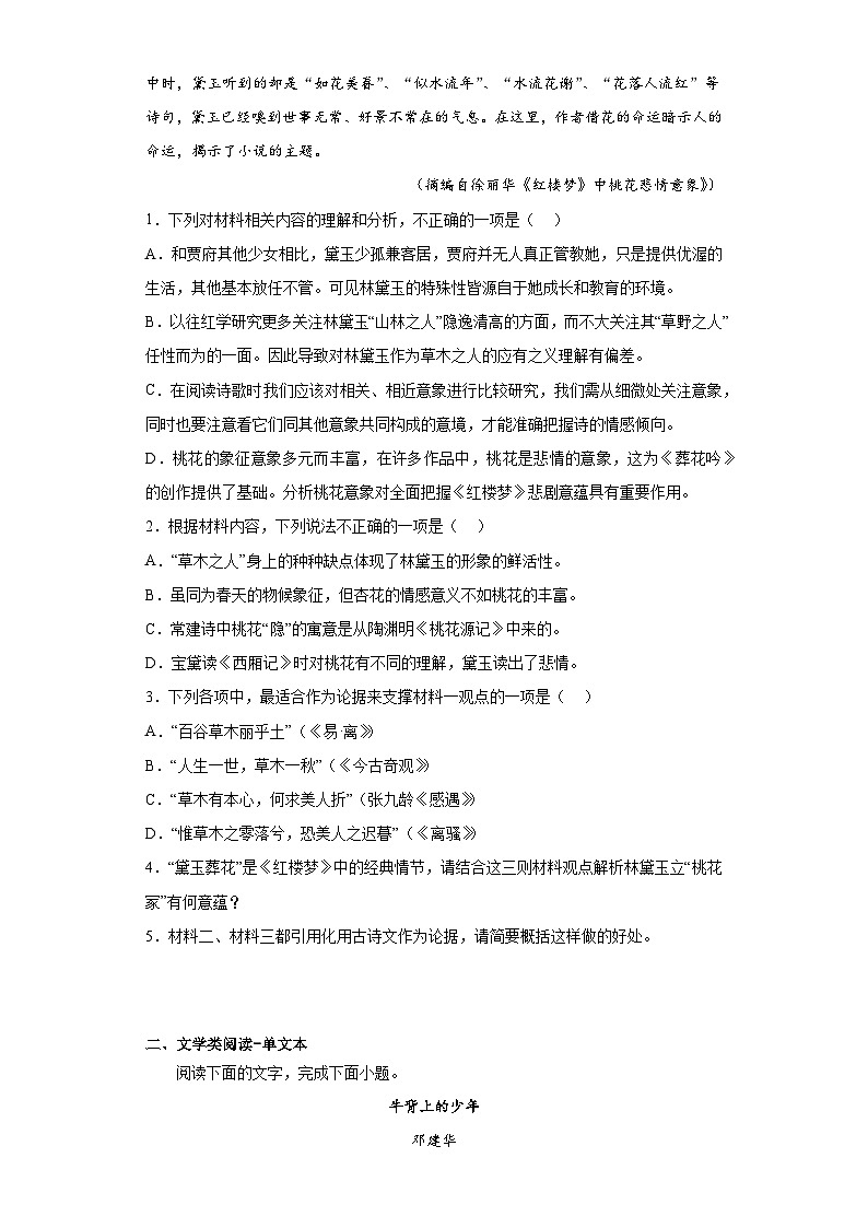 2023届云南省保山市高三二模语文试题（含解析）03