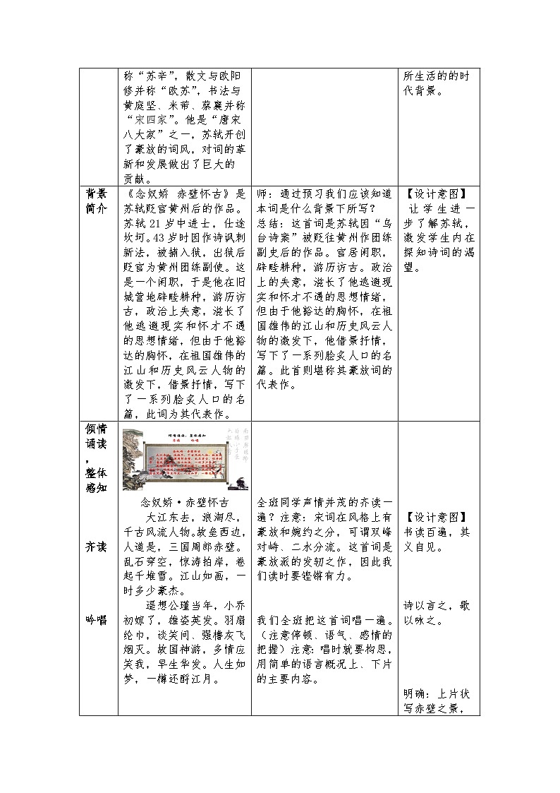 2022-2023学年部编版高中语文必修上册 《念奴娇·赤壁怀古》教案  (1)第2页