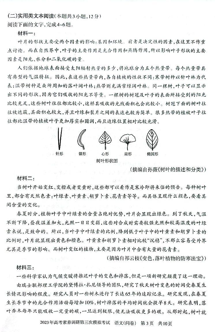 2023届新疆维吾尔自治区阿勒泰地区高三下学期高考素养调研第三次模考 语文第3页