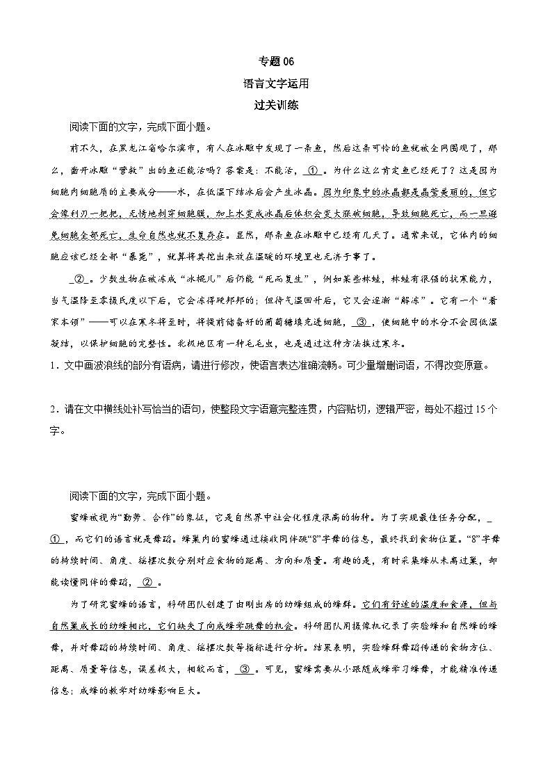 专题06 语言文字运用——2022-2023学年高一语文下学期期末知识点精讲+训练学案+期末模拟卷（统编版必修下册）01