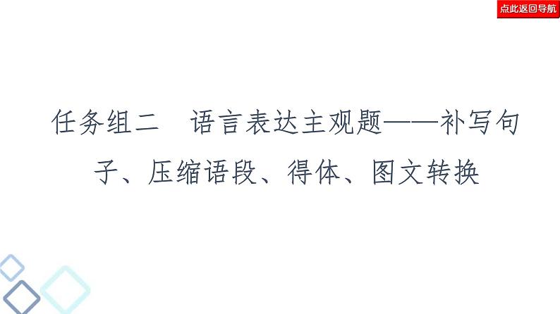 高考语文二轮复习强化课件复习任务群7 任务组2　任务1　补写句子——扣话题，明逻辑02