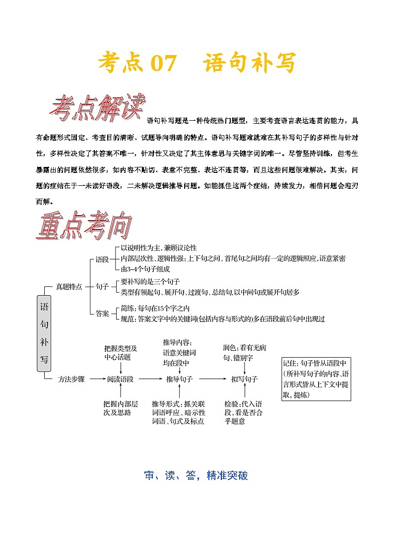 高考语文一轮复习考点一遍过考点07语句补写 （含答案）第1页