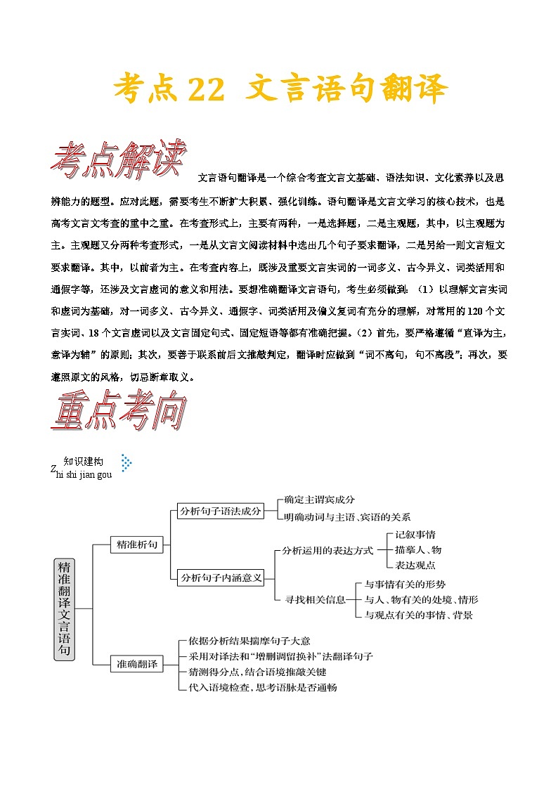 高考语文一轮复习考点一遍过考点23文言翻译 （含答案）第1页