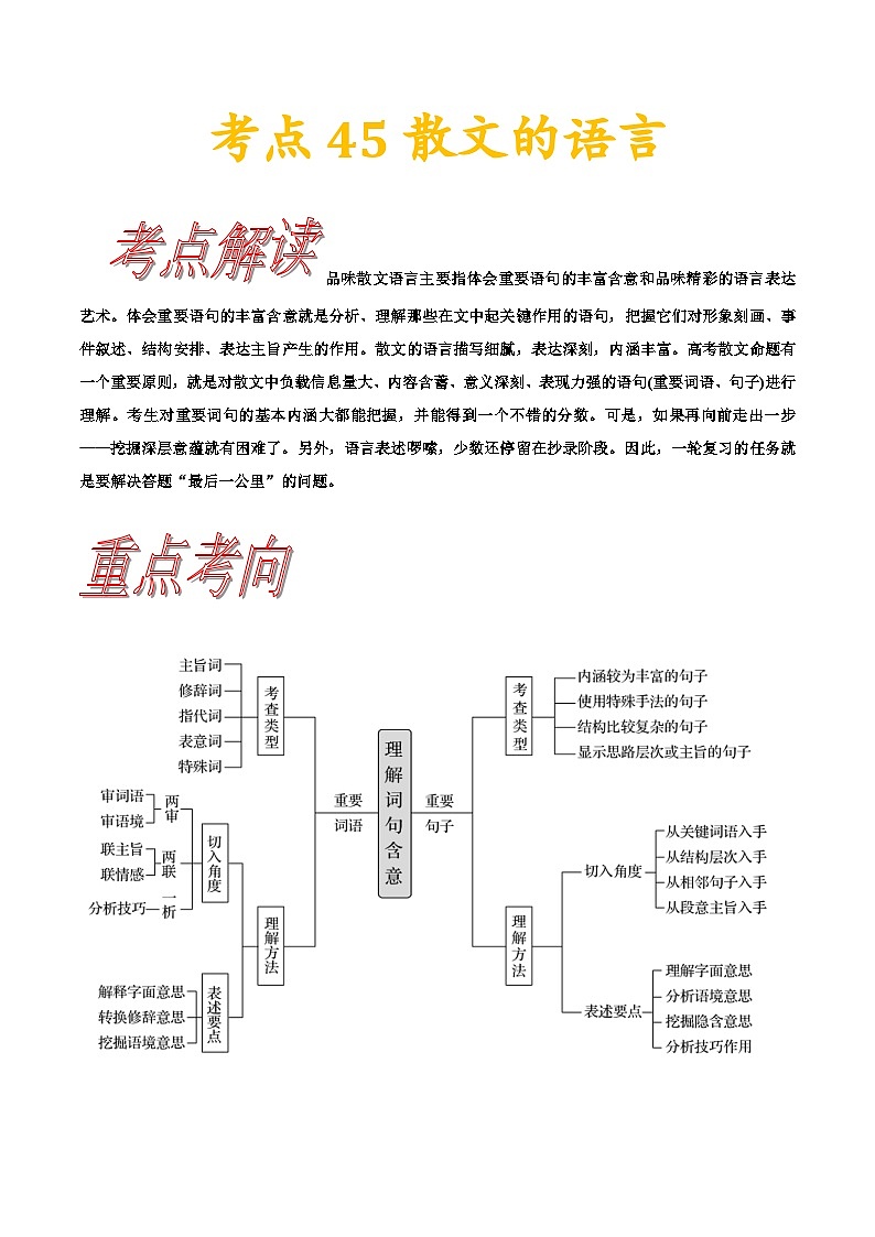 高考语文一轮复习考点一遍过考点45散文的语言 （含答案）第1页