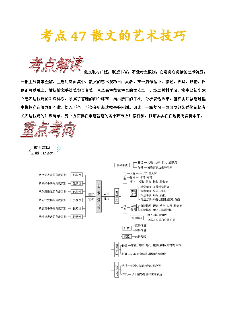 高考语文一轮复习考点一遍过考点47散文的艺术技巧 （含答案）第1页