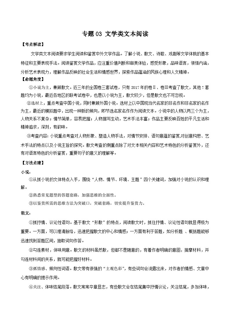 高考语文二轮复习专题03  文学类文本阅读（含解析）第1页