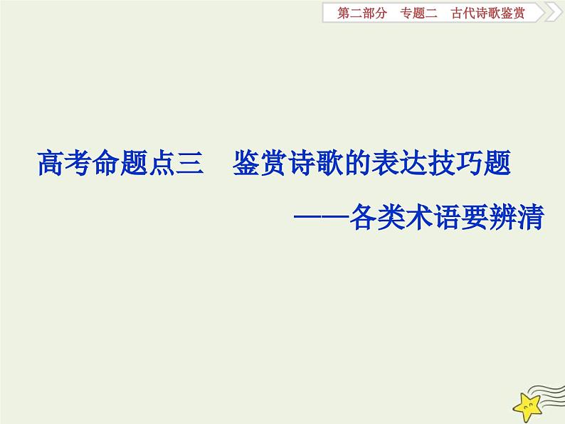 高考语文一轮复习课件专题二古代诗歌鉴赏5高考命题点三鉴赏诗歌的表达技巧题__各类术语要辨清01