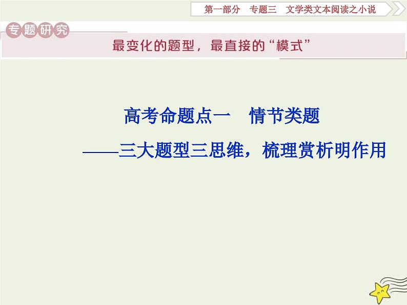 高考语文一轮复习课件专题三文学类文本阅读之小说1高考命题点一情节类题__三大题型三思维梳理赏析明作用第1页