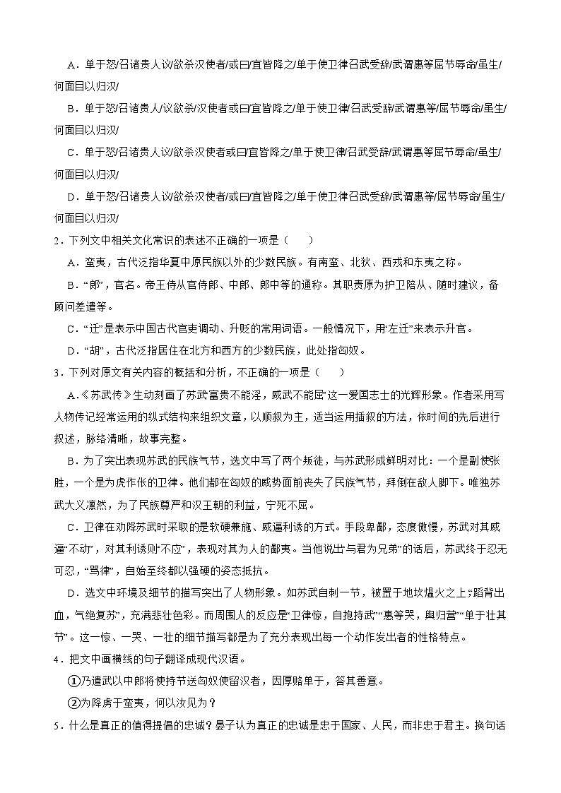 2023届高考专题复习：文言文专题训练《汉书·苏武传》第2页