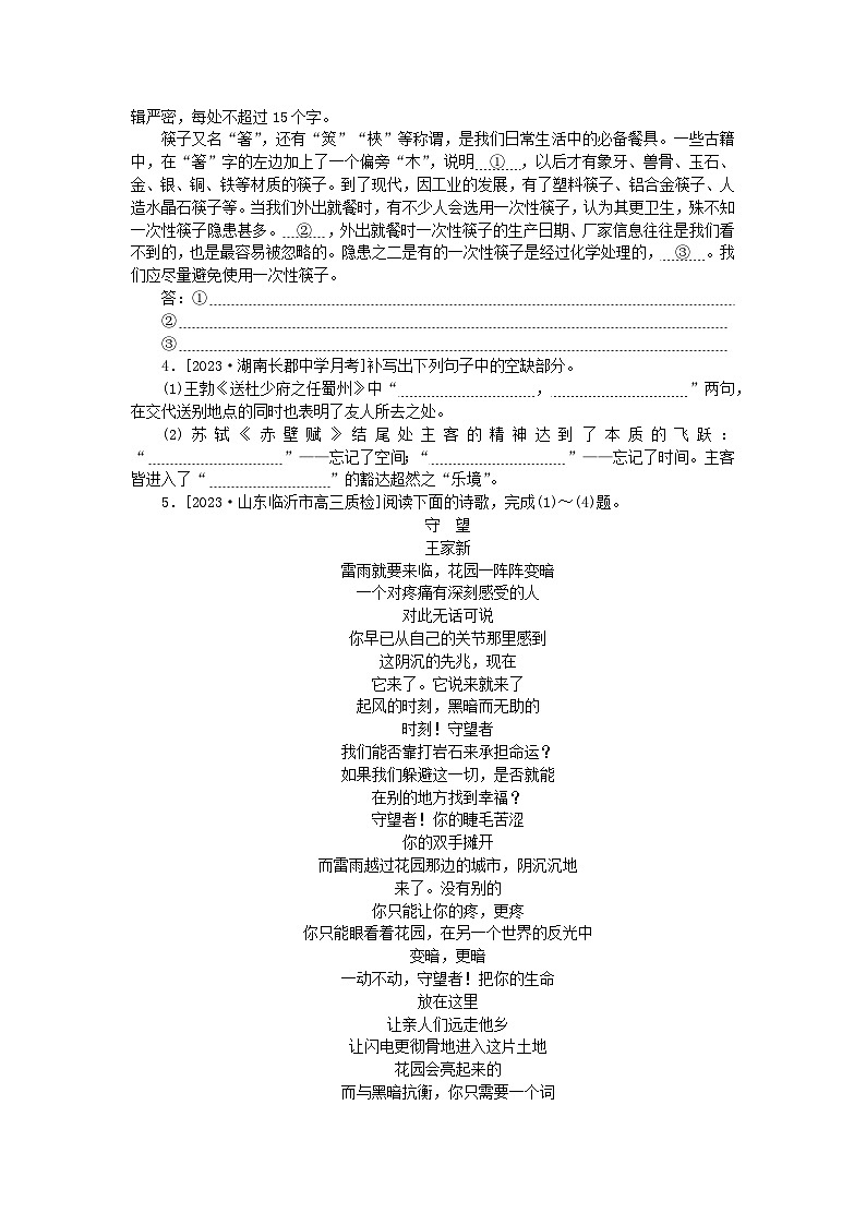 新高考2024版高考语文一轮复习第二部分综合强化练习第43练语言表达+名句默写+现代诗歌阅读第2页
