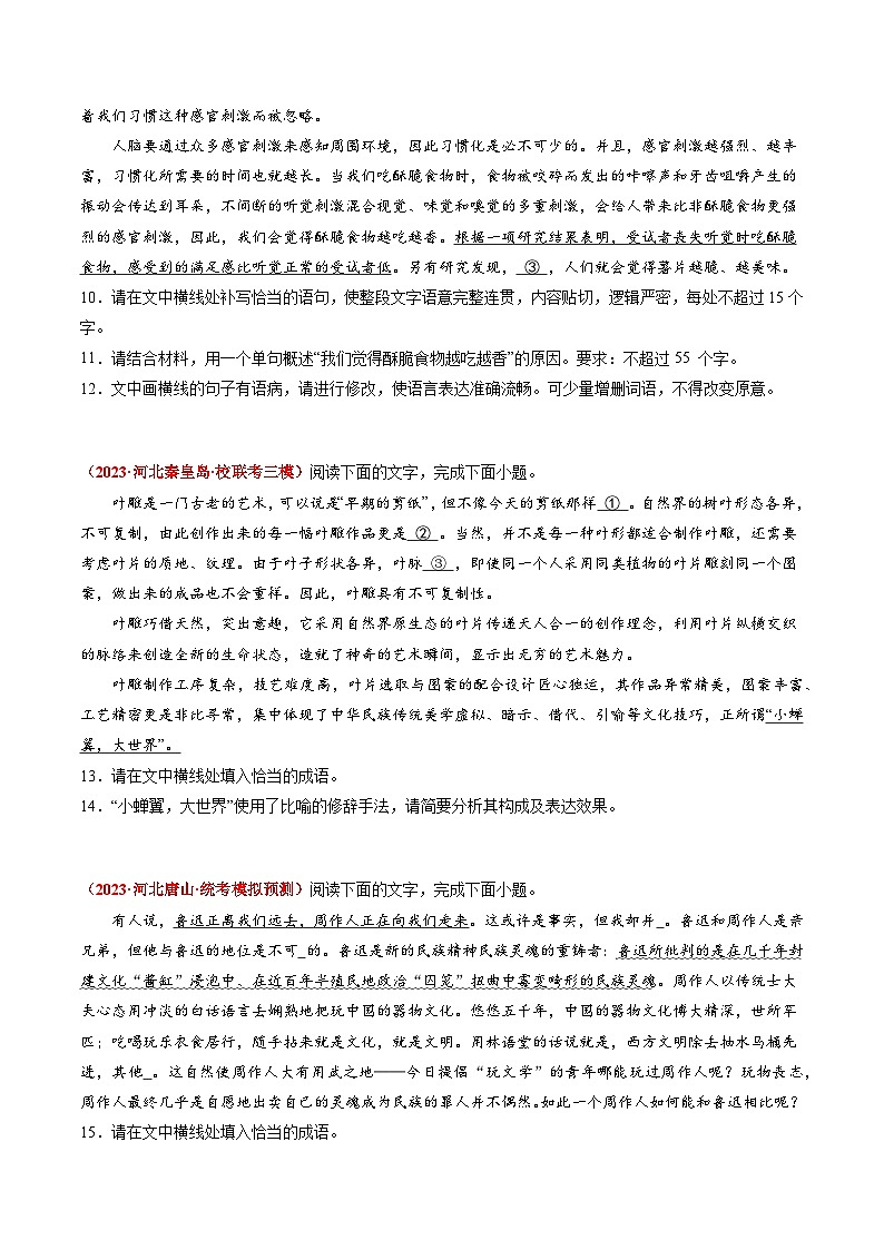 专题08 语言文字运用（简答题）-2023年高考真题和模拟题语文分项汇编（原卷版）03