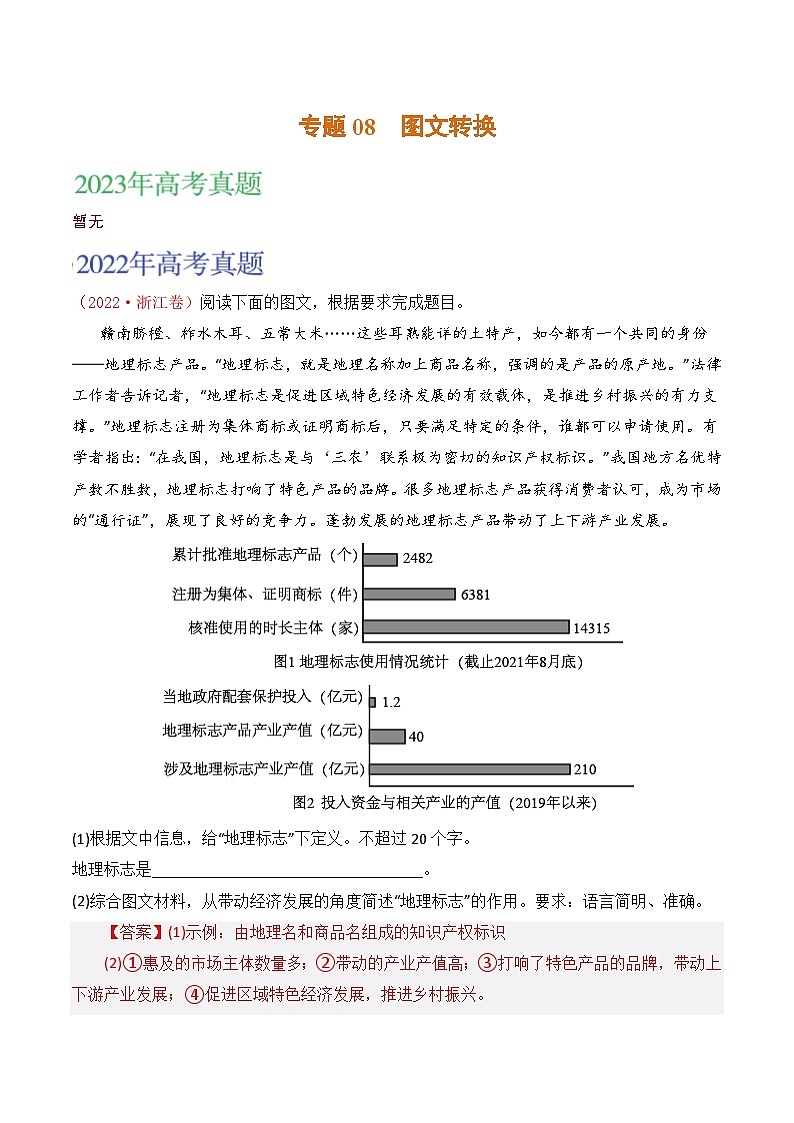 2021-2023年高考语文真题分项汇编（全国通用）语文文字运用专题08图文转换（Word版附解析）01