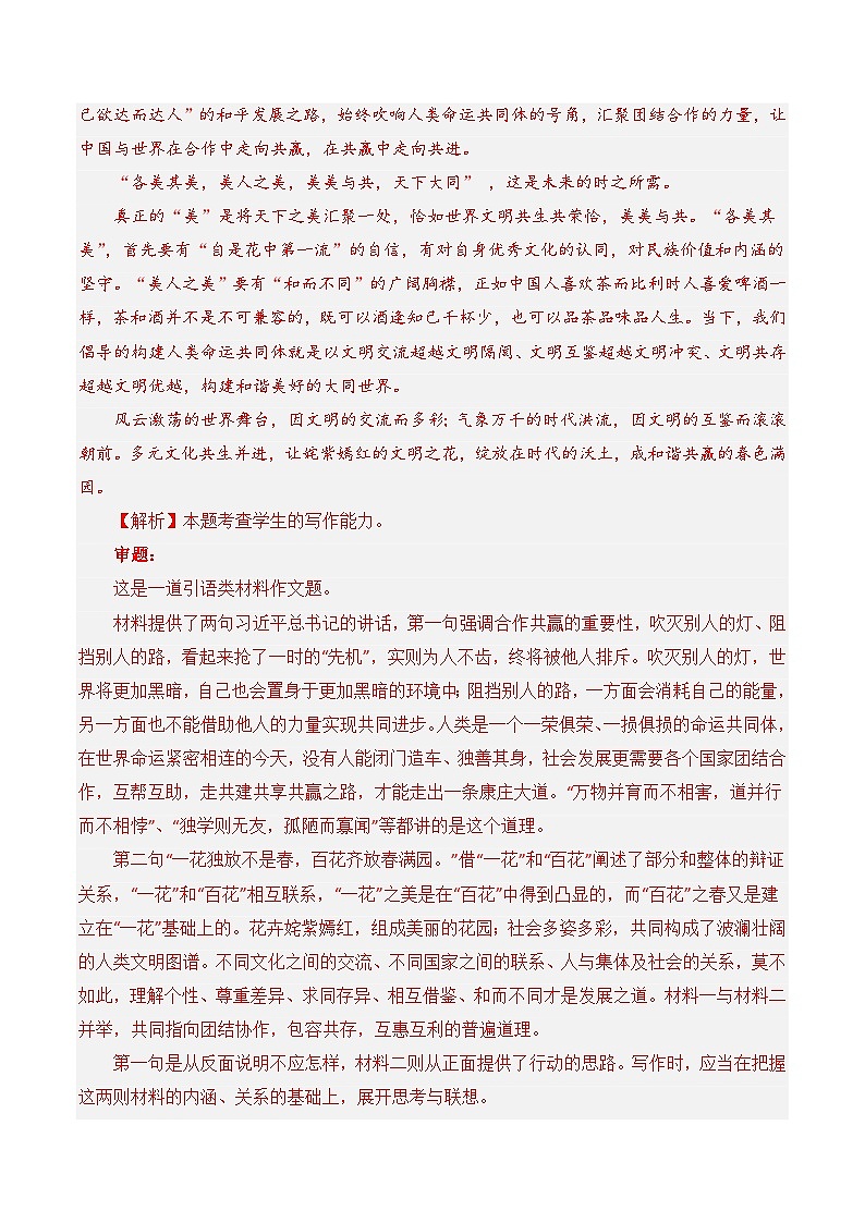 2021-2023年高考语文真题分项汇编（全国通用）大作文专题02话题思辨（Word版附解析）第2页