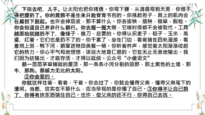 2023年高考语文新课标I卷现代文阅读II《给儿子》主观题解析、策略及教学建议 课件第6页