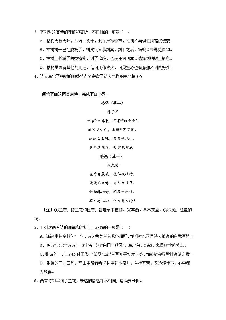 2024届高考语文第一轮古代诗歌阅读专项复习——咏物言志类（含解析）第2页