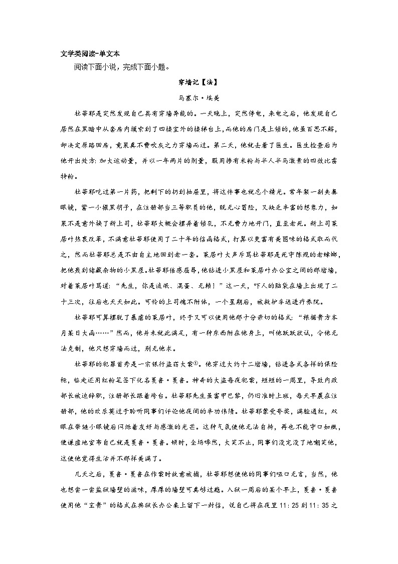 高考语文文学类阅读分类训练：外国小说第1页