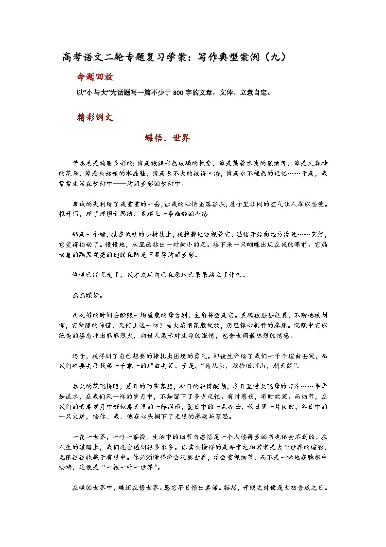 高考语文二轮专题复习学案：写作典型案例（九）01