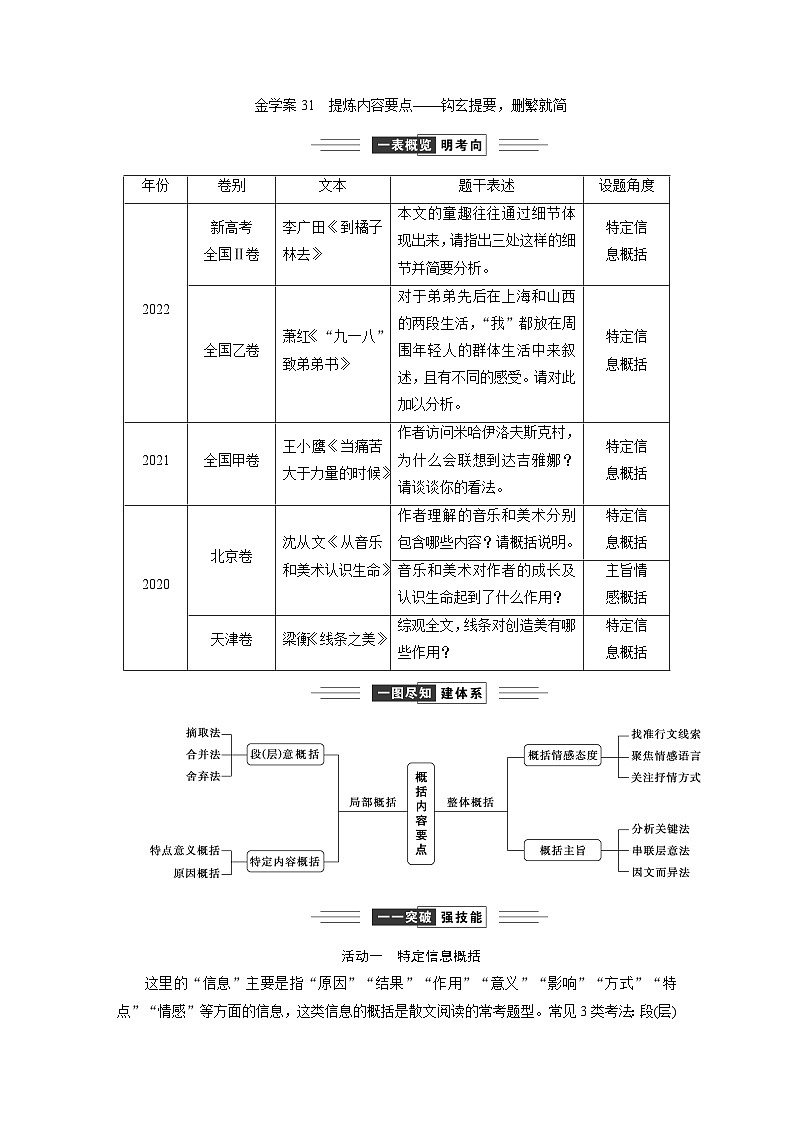 高考语文一轮复习--提炼内容要点——钩玄提要，删繁就简第1页