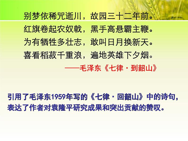 《喜看稻菽千重浪》课件+2022-2023学年统编版高中语文必修上册第4页