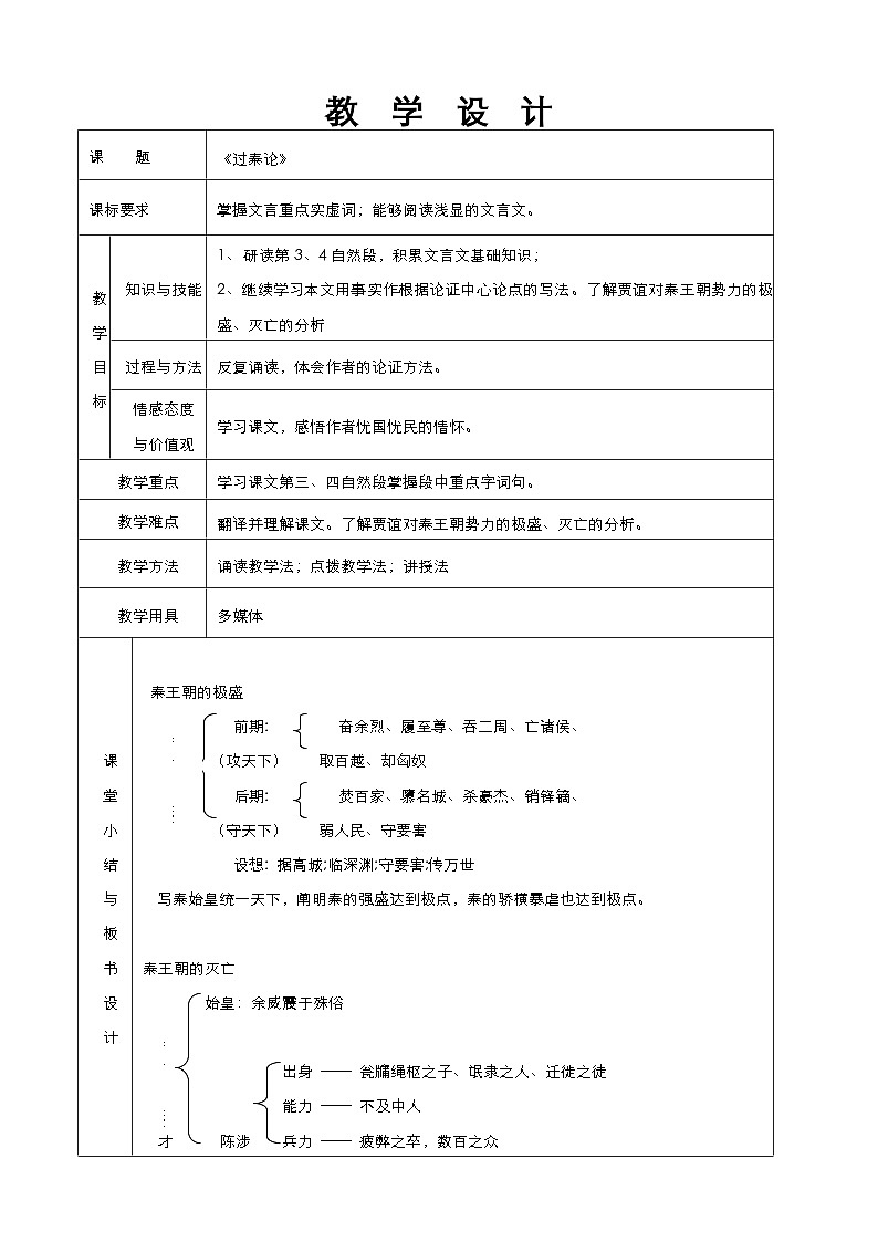 高中语文统编版选择性必修中册《过秦论》（第三课时）教学设计第1页