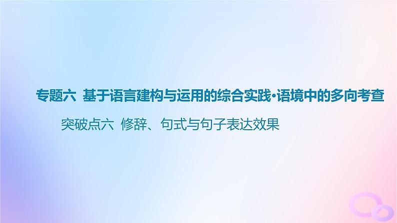 广东专用2024版高考语文大一轮总复习第三部分语言文字运用专题六基于语言建构与运用的综合实践_语境中的多向考查突破点六修辞句式与句子表达效果课件第1页