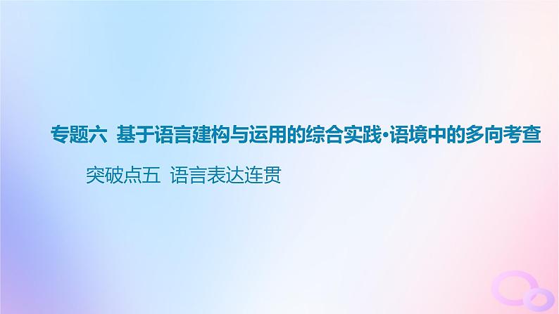 广东专用2024版高考语文大一轮总复习第三部分语言文字运用专题六基于语言建构与运用的综合实践_语境中的多向考查突破点五语言表达连贯课件第1页