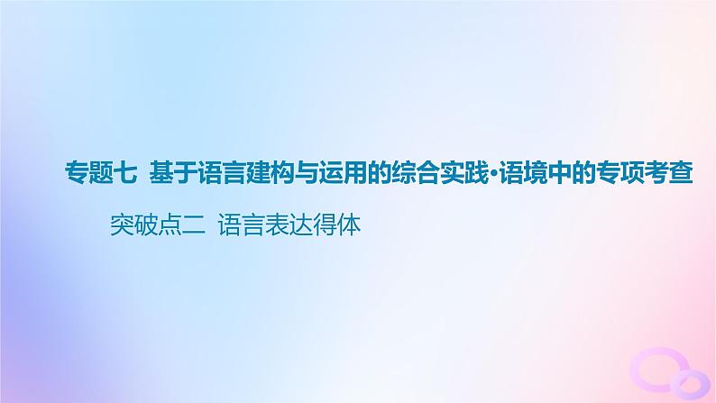 广东专用2024版高考语文大一轮总复习第三部分语言文字运用专题七基于语言建构与运用的综合实践_语境中的专项考查突破点二语言表达得体课件第1页