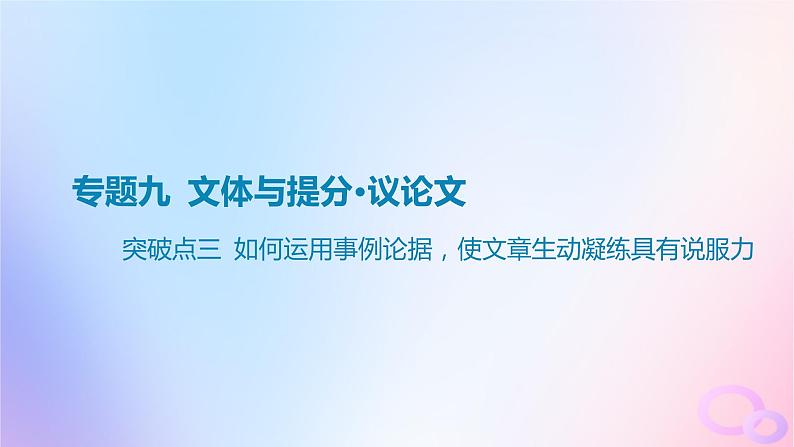 广东专用2024版高考语文大一轮总复习第四部分写作专题九文体与提分_议论文突破点三如何运用事例论据使文章生动凝练具有说服力课件第1页