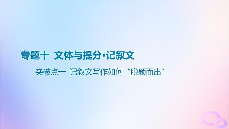 广东专用2024版高考语文大一轮总复习第四部分写作专题十文体与提分_记叙文突破点一记叙文写作如何“脱颖而出”课件第1页