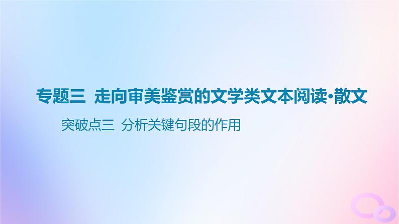 广东专用2024版高考语文大一轮总复习第一部分现代文阅读专题三走向审美鉴赏的文学类文本阅读_散文突破点三分析关键句段的作用课件第1页