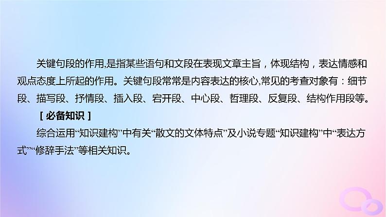 广东专用2024版高考语文大一轮总复习第一部分现代文阅读专题三走向审美鉴赏的文学类文本阅读_散文突破点三分析关键句段的作用课件第2页