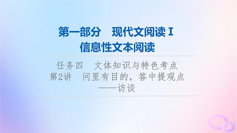 2024版高考语文一轮总复习第1部分现代文阅读Ⅰ任务4文体知识与特色考点第2讲问里有目的答中提观点__访谈课件第1页