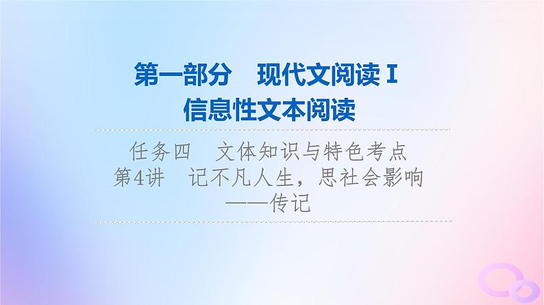 2024版高考语文一轮总复习第1部分现代文阅读Ⅰ任务4文体知识与特色考点第4讲记不凡人生思社会影响__传记课件第1页