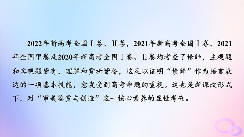 2024版高考语文一轮总复习第4部分语言文字运用任务2考点突破考点4常见修辞手法与仿用变换句式第1讲句子如佳人靓妆更添彩__常见修辞手法课件第2页