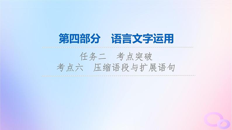 2024版高考语文一轮总复习第4部分语言文字运用任务2考点突破考点6句子表达效果分析第1讲融会其主旨削减枝与叶__压缩语段课件第1页