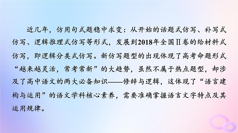 2024版高考语文一轮总复习第4部分语言文字运用任务2考点突破考点4常见修辞手法与仿用变换句式第2讲依样画葫芦描形也画魂__仿用句式课件第2页