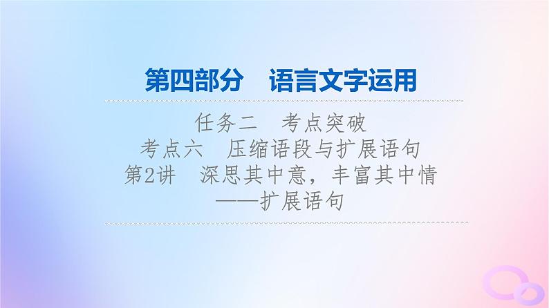2024版高考语文一轮总复习第4部分语言文字运用任务2考点突破考点6句子表达效果分析第2讲深思其中意丰富其中情__扩展语句课件第1页