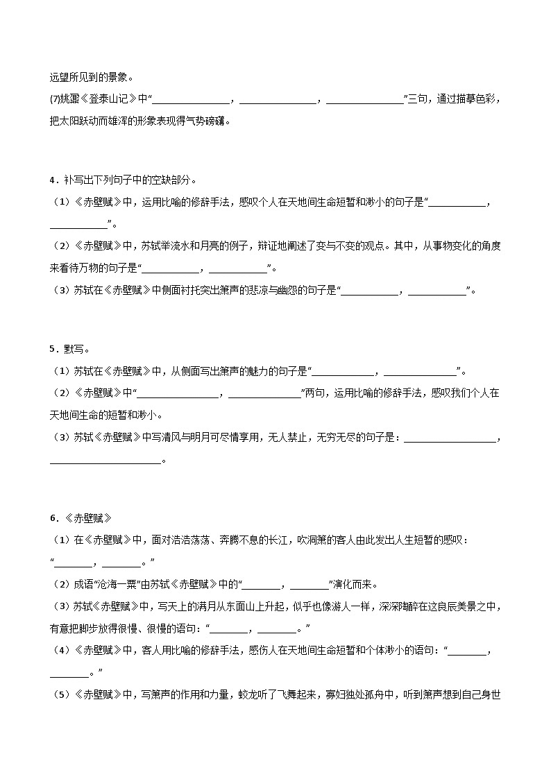 第05练 必修上册《赤壁赋》《登泰山记》理解性默写-备战2024年高考语文古诗文名句名篇默写每日一练（统编版全五册）02