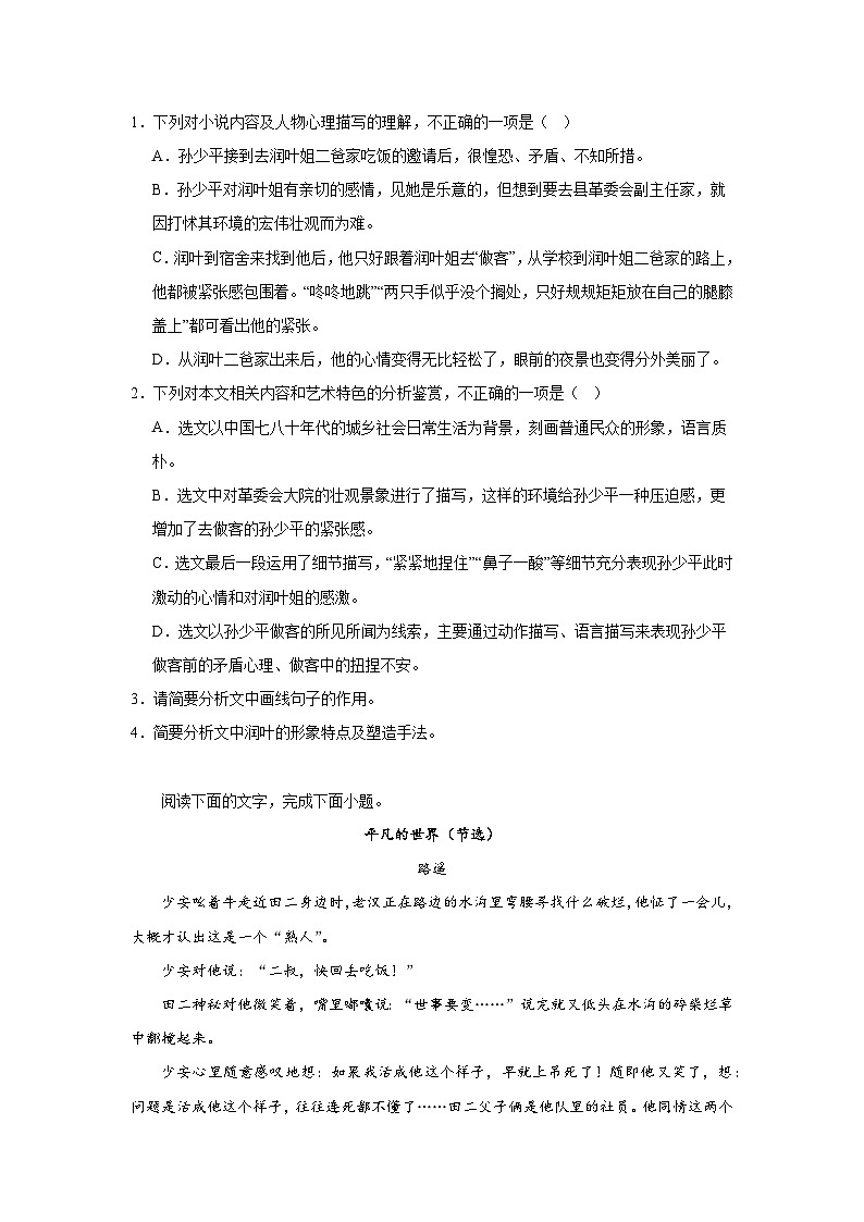 高考语文文学类阅读分类训练：路遥作品第3页