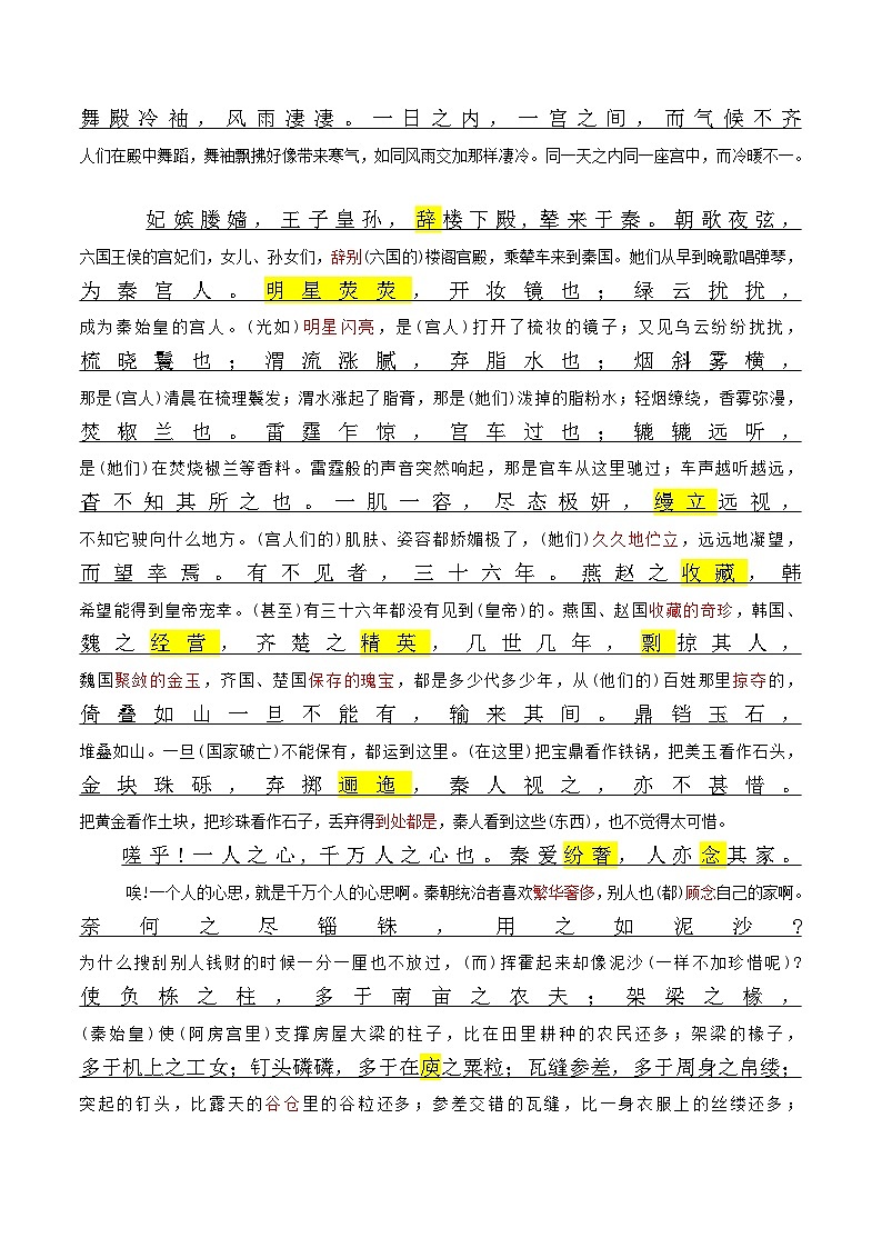 《阿房宫赋》原文呈现+思维导图+挖空训练+句式+情景默写+素材运用-备战2024年新高考新教材课内必备文言文全面复习与素材运用（统编版）02
