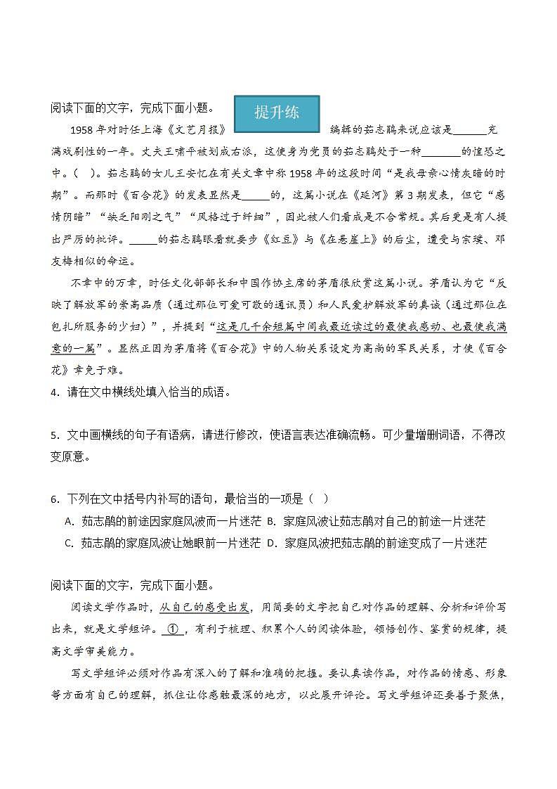 3.1《百合花》（分层练习） 原卷版第2页