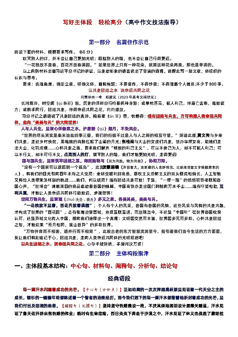 高中作文技法指导-- 写好主体段  轻松获高分（文本）01