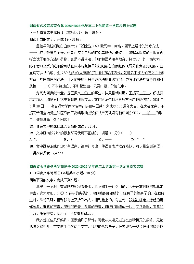 湖南省部分地区2022-2023学年高二上学期第一次月考语文试卷汇编：语言文字运用Ⅰ第2页
