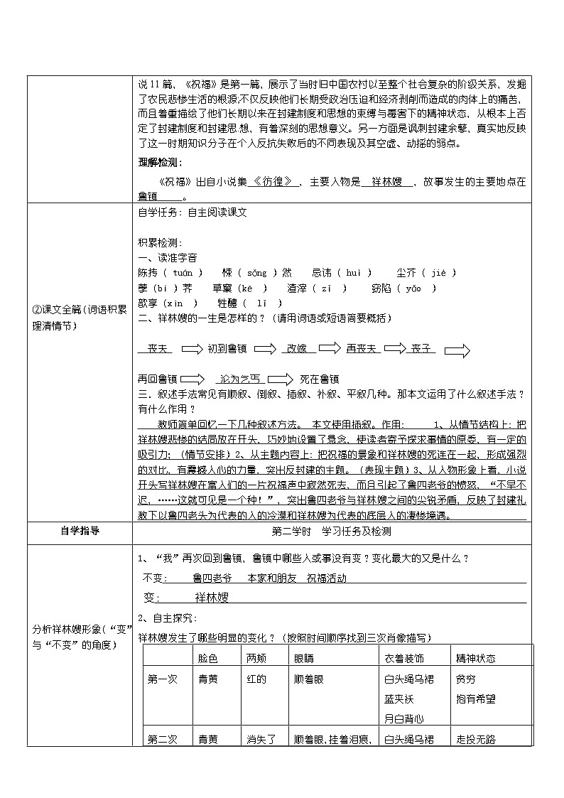 【同步导学案】统编版高中语文必修下册--  《祝福》导学案02